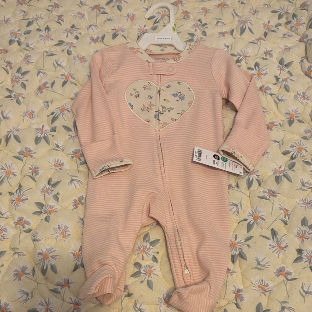 Carter's Pink Striped Floral Heart Footie